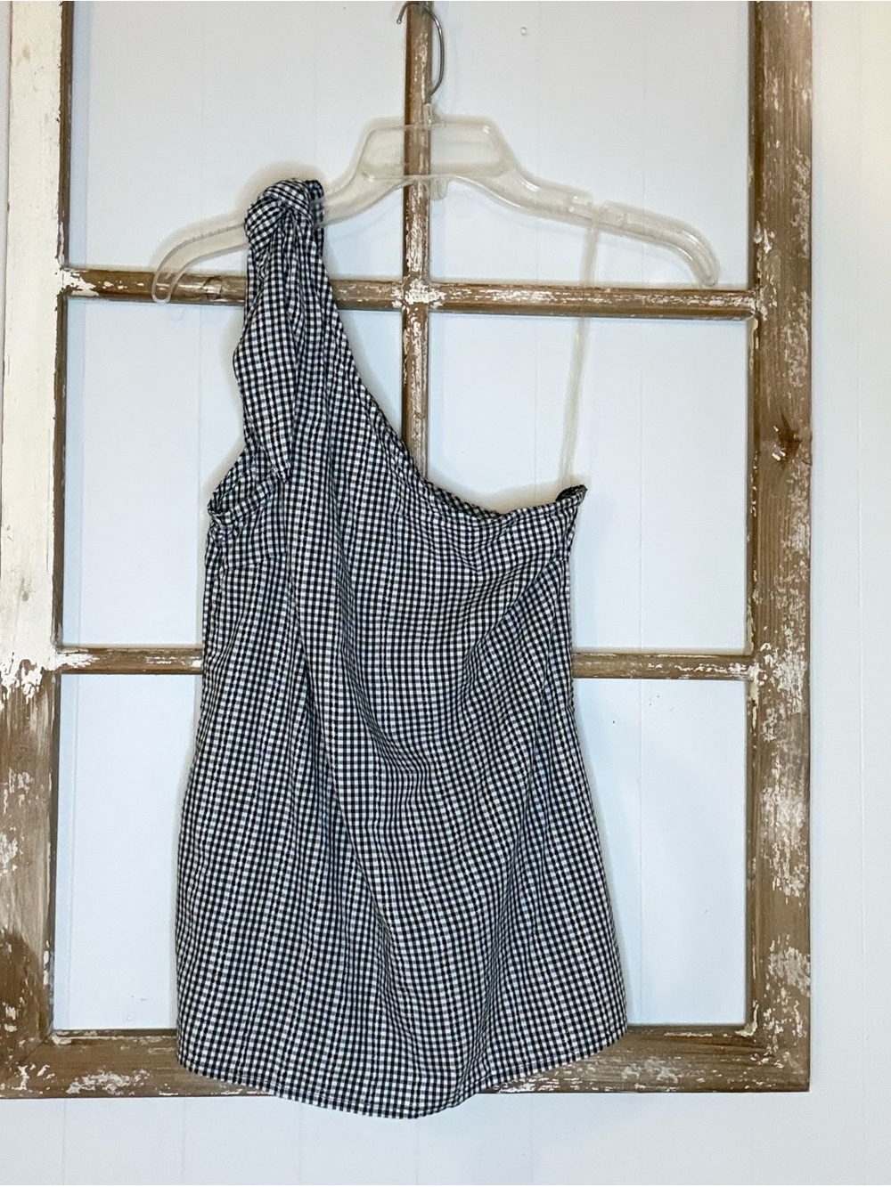 One-Shoulder Black & White Gingham One-Piece